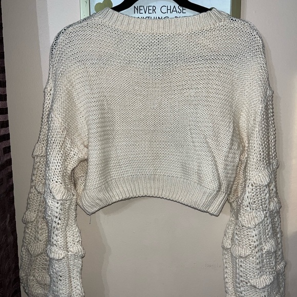Shein Pom Pom Drop Shoulder Cropped Sweater in Beige — Large - Picture 6 of 9